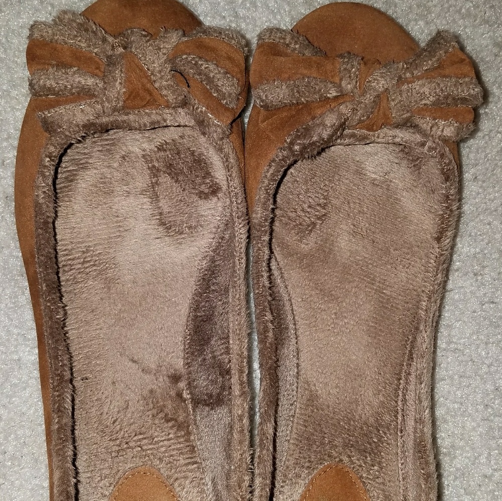 Camel colored faux suede ballet flats